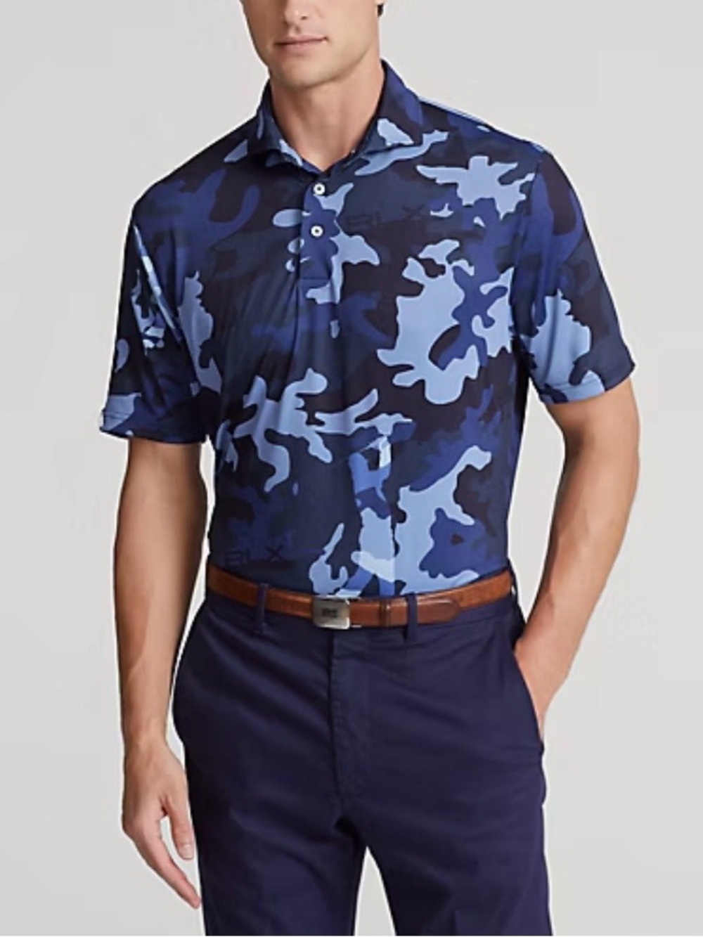 NWT RLX Ralph Lauren Classic Fit Golf Camo Jersey Polo Shirt Blue Men’s Large